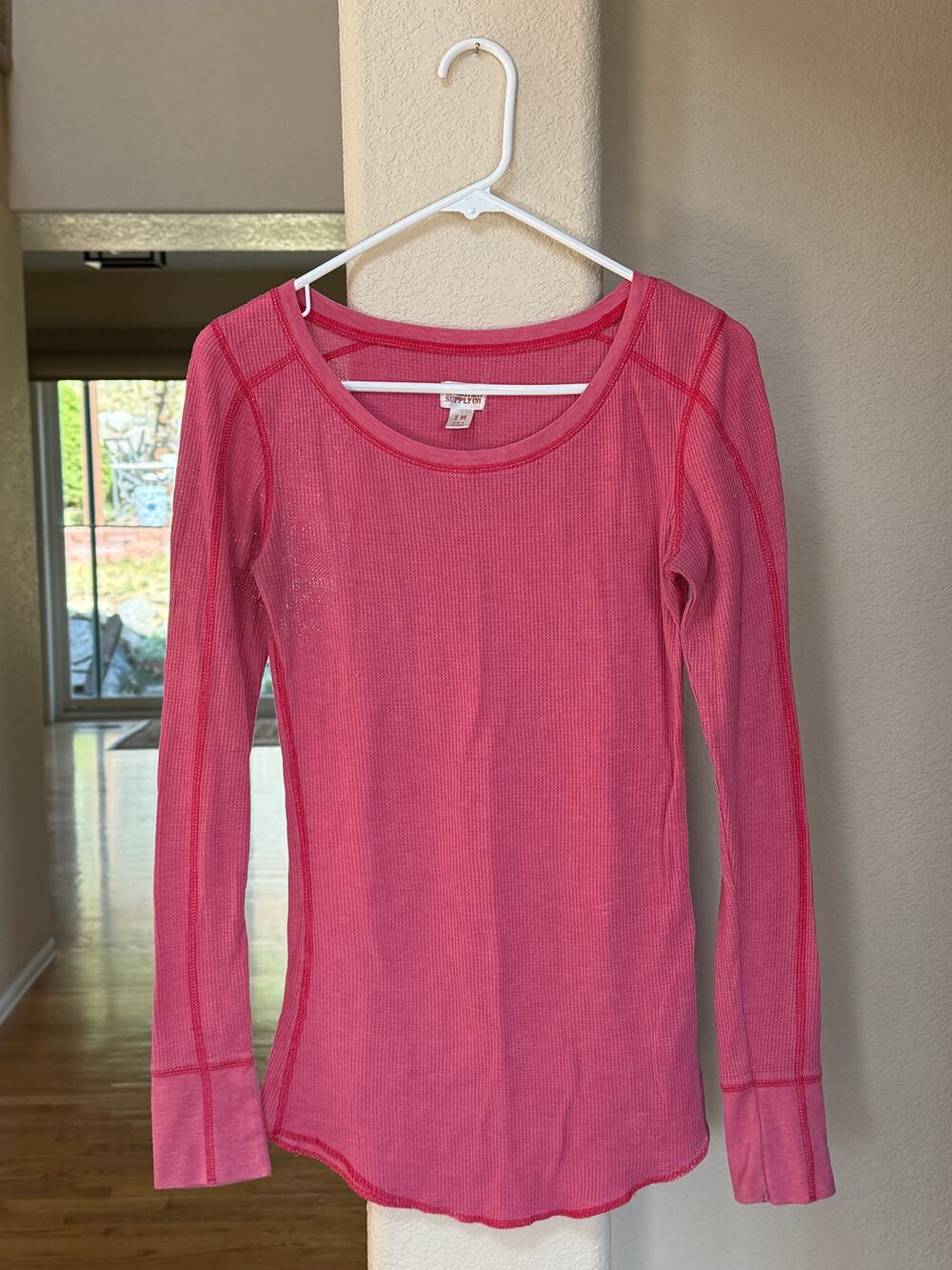 Y2K Mossimo Red Waffle Stretch Knit Henley M Shirt 2000's Bella Swan